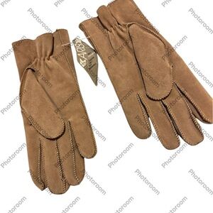 ARIS Pile Lined Suede Leather Mens Gloves Beige Brown